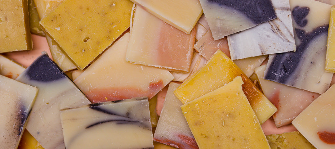 Slivers of B&F bar soap "seconds" in a pile.