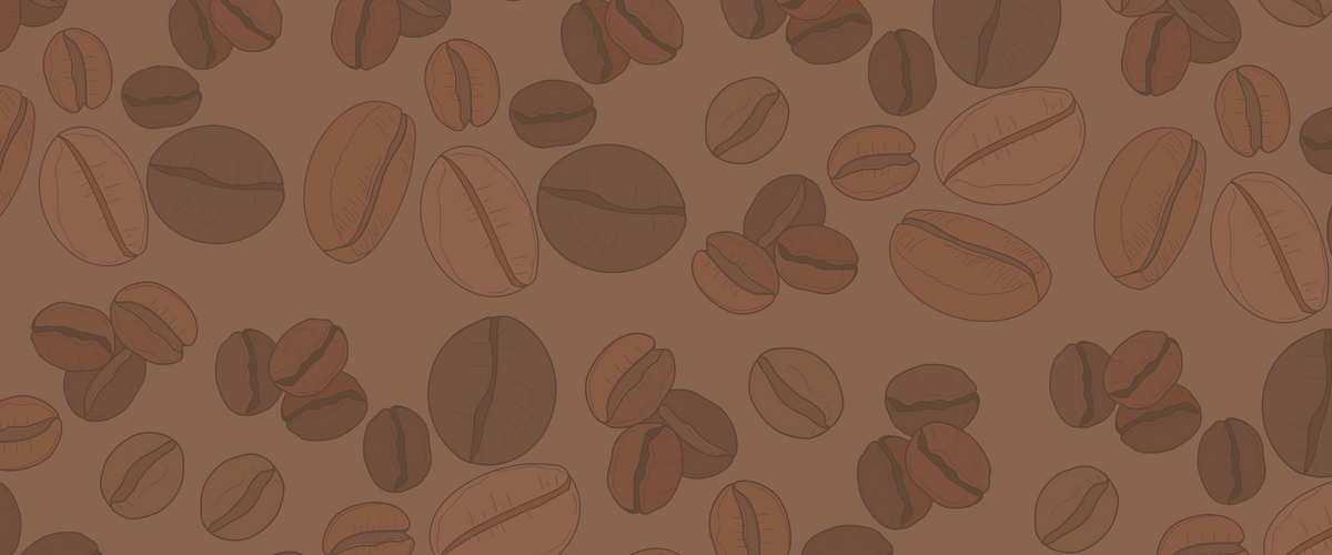 Pattern of coffee beans on a brown background