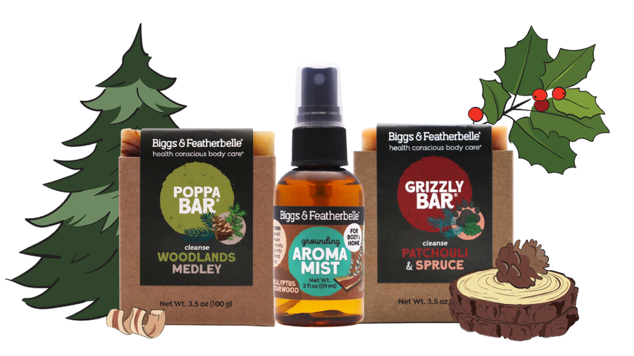 A woodsy gift set featuring Poppa Bar®, Grizzly Bar®, and Eucalyptus & Cedarwood Aroma Mist.