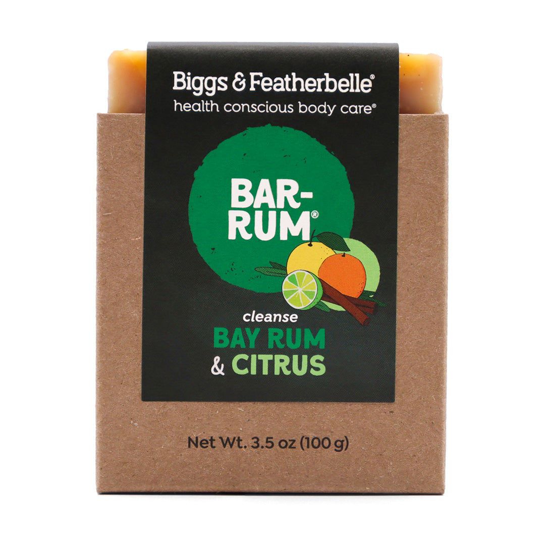 Front of BAR-RUM® soap by Biggs & Featherbelle® 