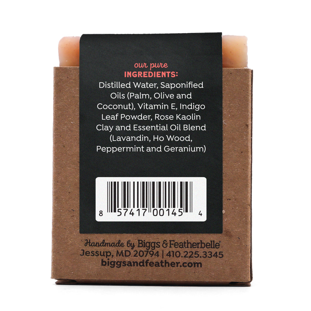Back of BAR-LAMINT® soap by Biggs &amp; Featherbelle® 