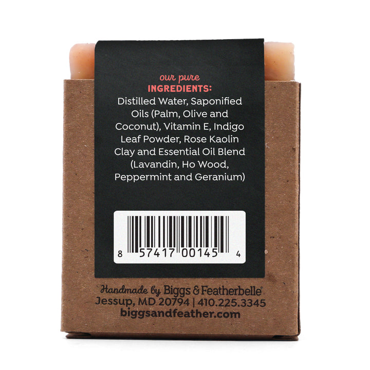 Back of BAR-LAMINT® soap by Biggs &amp; Featherbelle® 