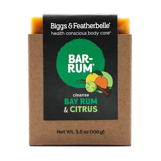 Front of  BAR-RUM® soap by Biggs & Featherbelle® 