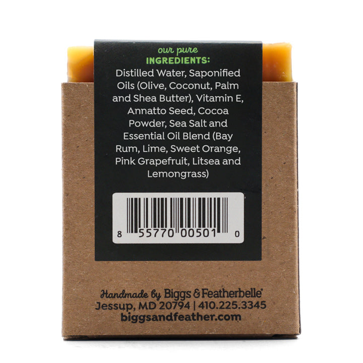 Back of BAR-RUM® soap by Biggs & Featherbelle®