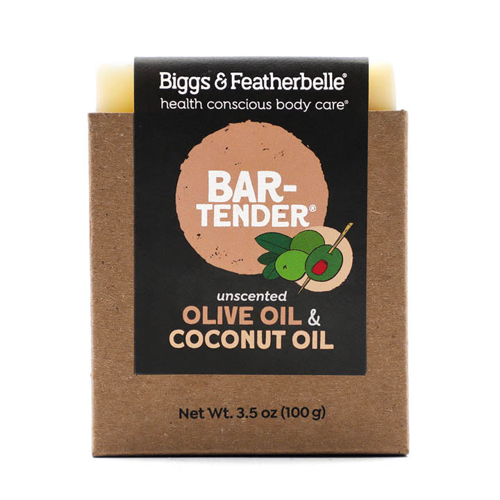 Front of BAR-TENDER® soap by Biggs & Featherbelle® 