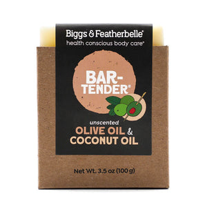 Front of BAR-TENDER® soap by Biggs & Featherbelle® 