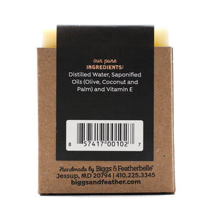 Back of BAR-TENDER® soap by Biggs & Featherbelle® 