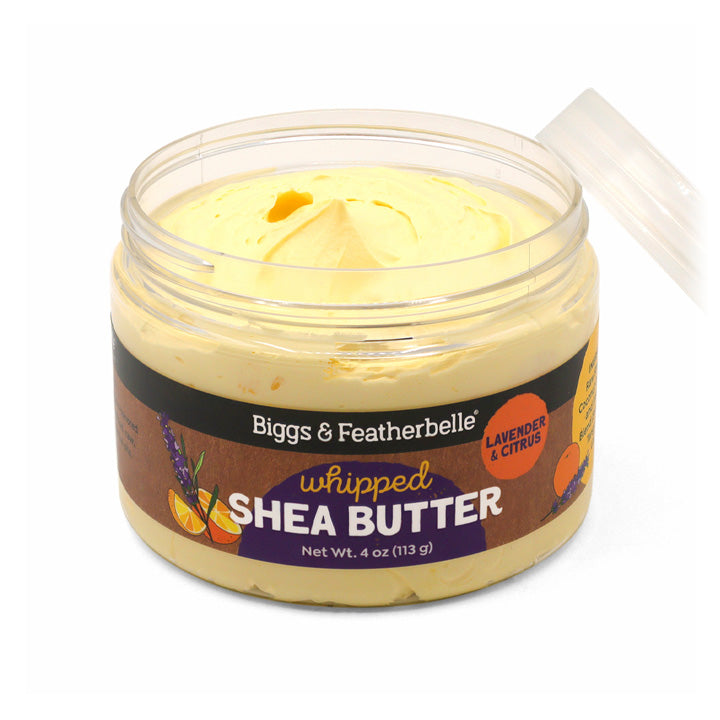 Opened Lavender & Citrus Whipped Shea Butter by Biggs & Featherbelle®