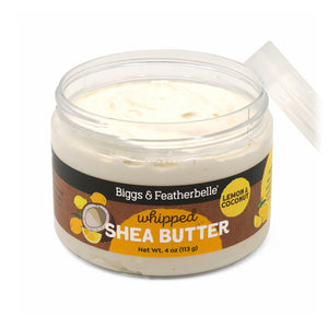 Opened Lemon & Coconut Whipped Shea Butter by Biggs & Featherbelle®