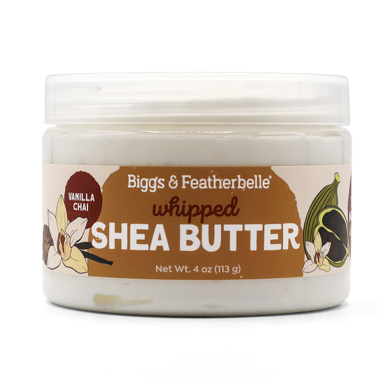 Jar of Biggs & Featherbelle Vanilla Chai whipped shea butter on a white background