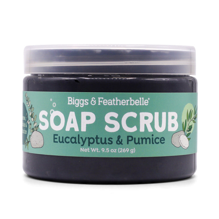 Jar of Biggs & Featherbelle Soap Scrub with Eucalyptus & Pumice on a white background