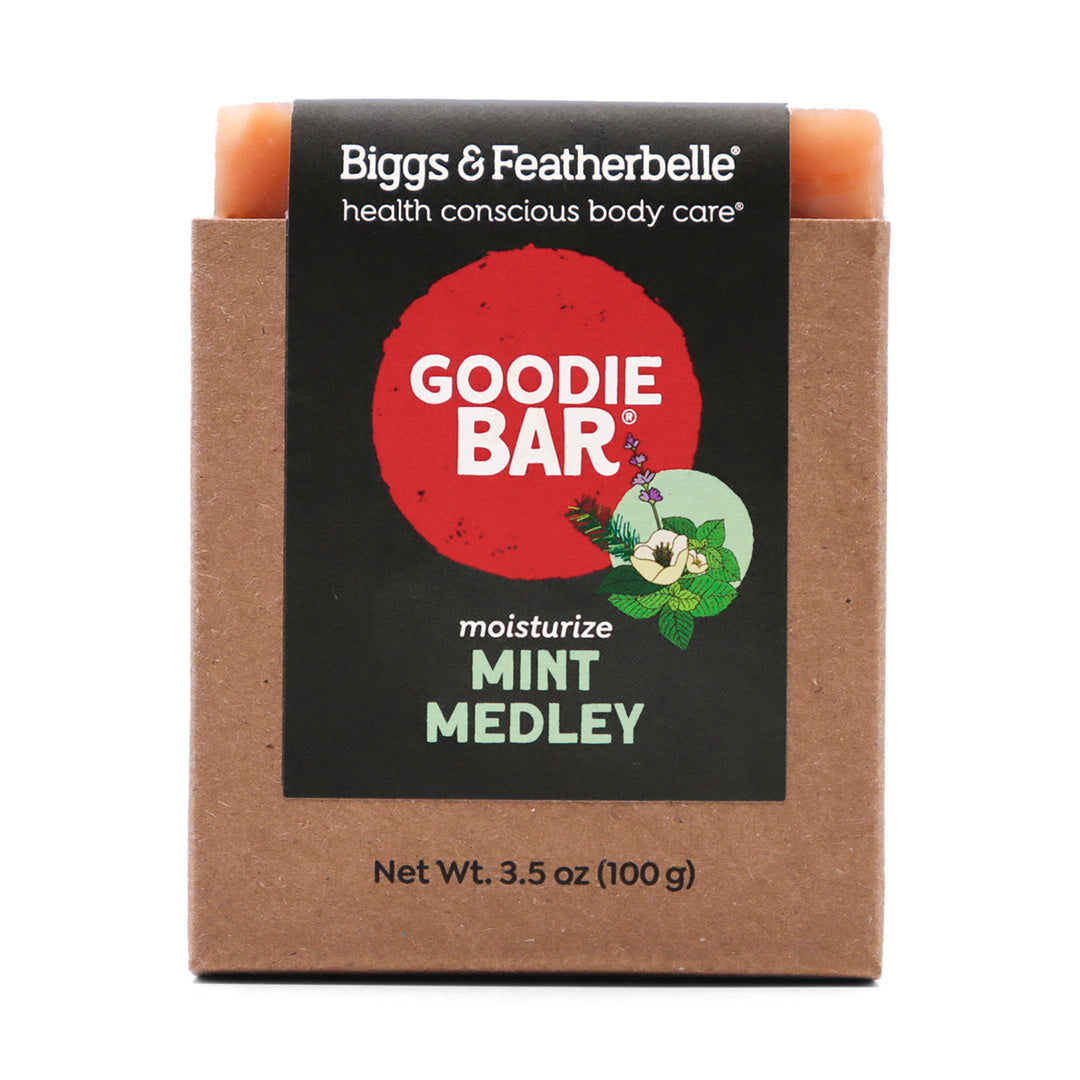 Front of GOODIE BAR® soap by Biggs & Featherbelle® 