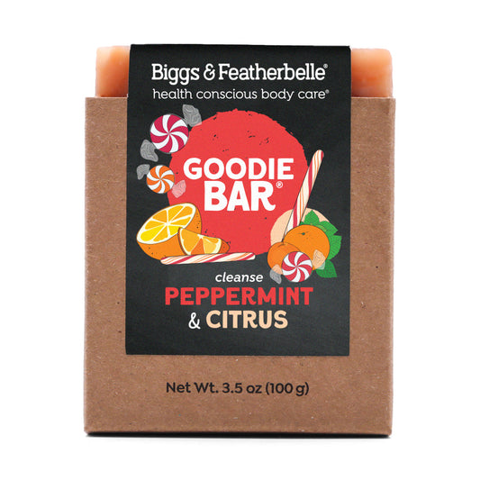 Front of GOODIE BAR® soap by Biggs & Featherbelle® 