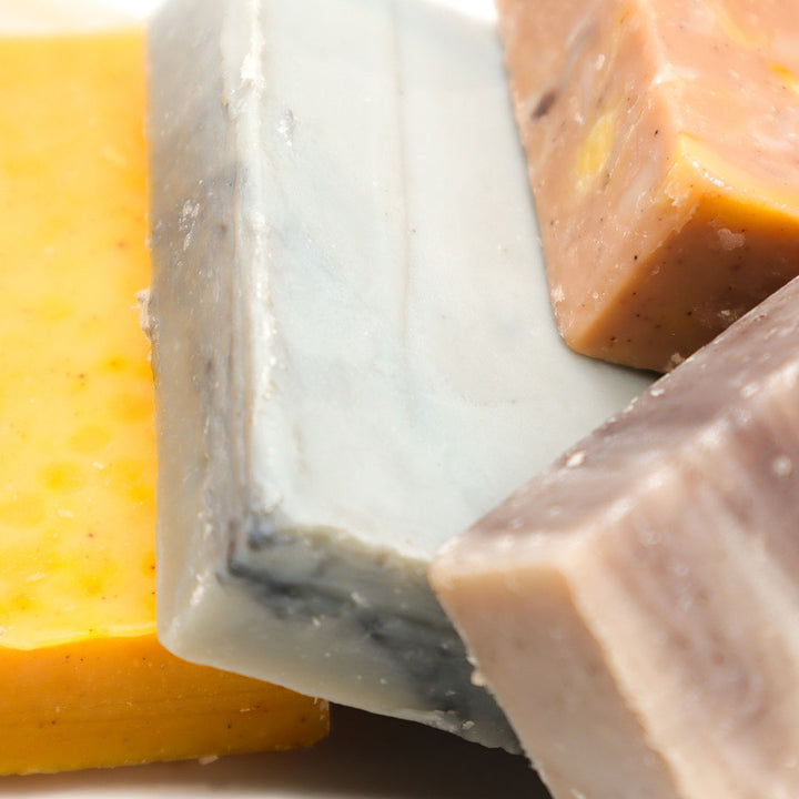 Detail of bars from Soap Sampler bag by Biggs & Featherbelle®