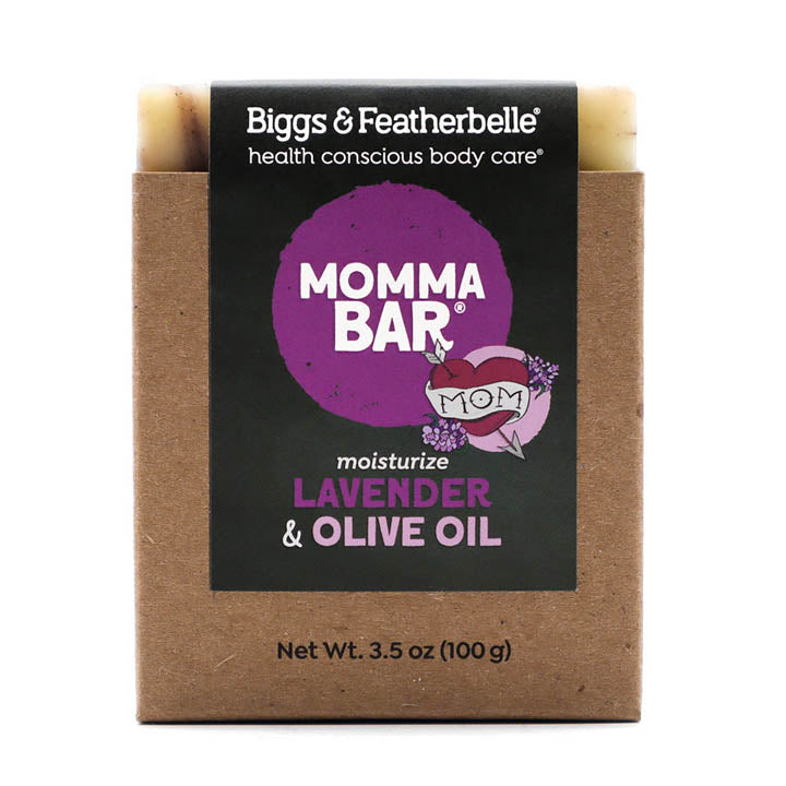 Front of  MOMMA BAR® soap by Biggs & Featherbelle® 