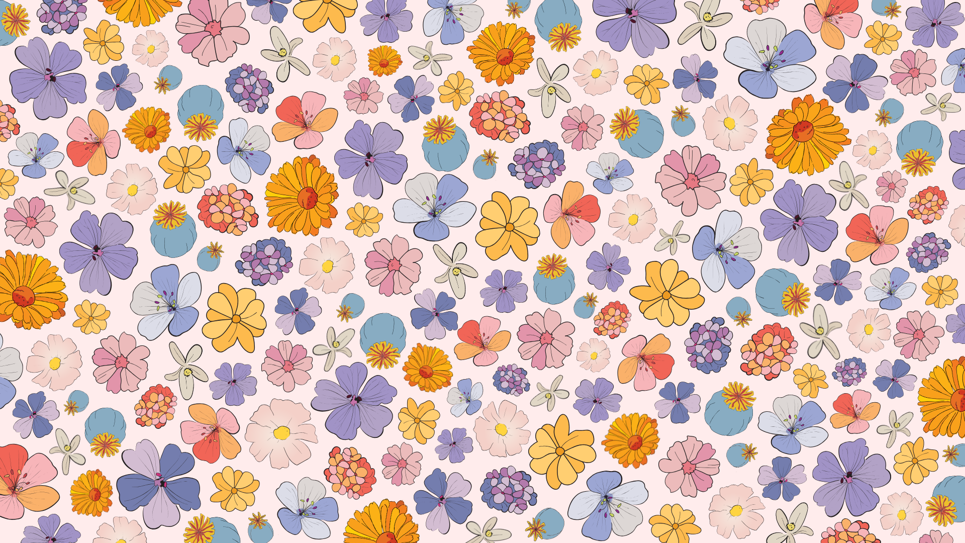 Pattern of colorful flowers on a white background