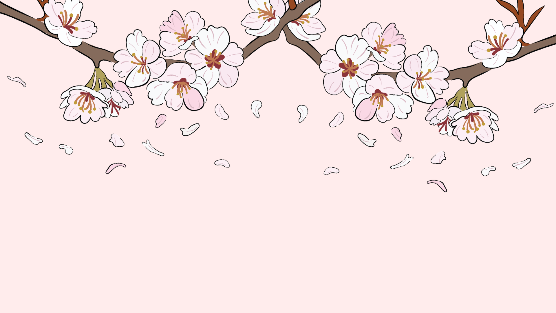 Cherry blossom branch with pink flowers on a light pink background