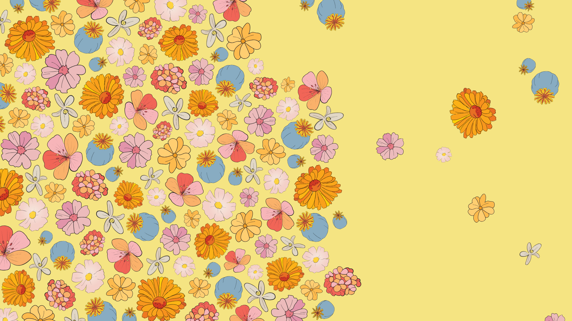 Colorful floral pattern on a yellow background